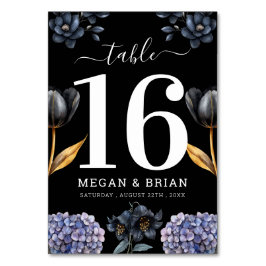 Moody Black Floral Classic Script Floral Wedding Tischnummer