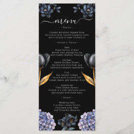 Moody Black Floral Classic Whimsical Chic Wedding Menükarte