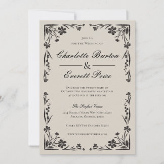 Moody Black Floral Faire-part de mariage