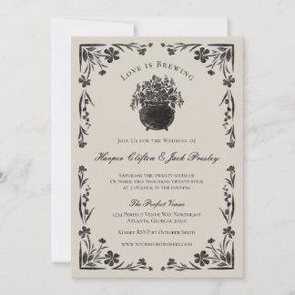 Moody Black Floral Gothic Wedding Einladung