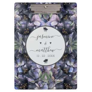 Moody Black Floral Klassische Namen Hochzeit Klemmbrett