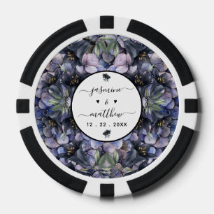 Moody Black Floral Klassische Namen Hochzeit Pokerchips