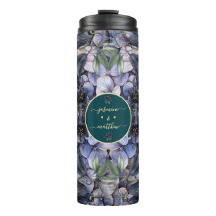 Moody Black Floral Klassische Namen Hochzeit Thermosbecher