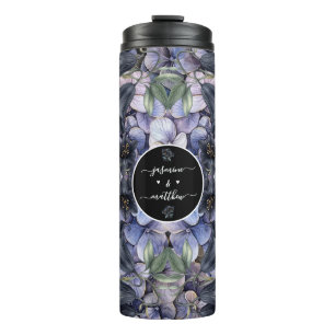 Moody Black Floral Klassische Namen Hochzeit Thermosbecher