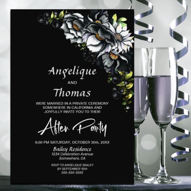 Moody Black Floral Mariage Réception Invitation (Créateur téléchargé)