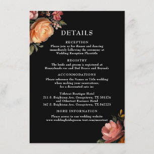 Moody Black Floral Wedding Details Eintrittskarte Begleitkarte