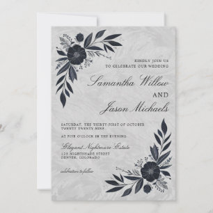 Moody Black Floral Wedding Einladung