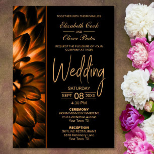Moody Black Gold Floral Wedding Einladung