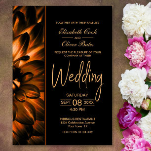 Moody Black Gold Florale Hochzeit Einladung