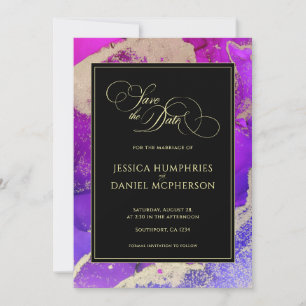 Moody Black Pink Gold Lila Abstrakte Hochzeit Save The Date