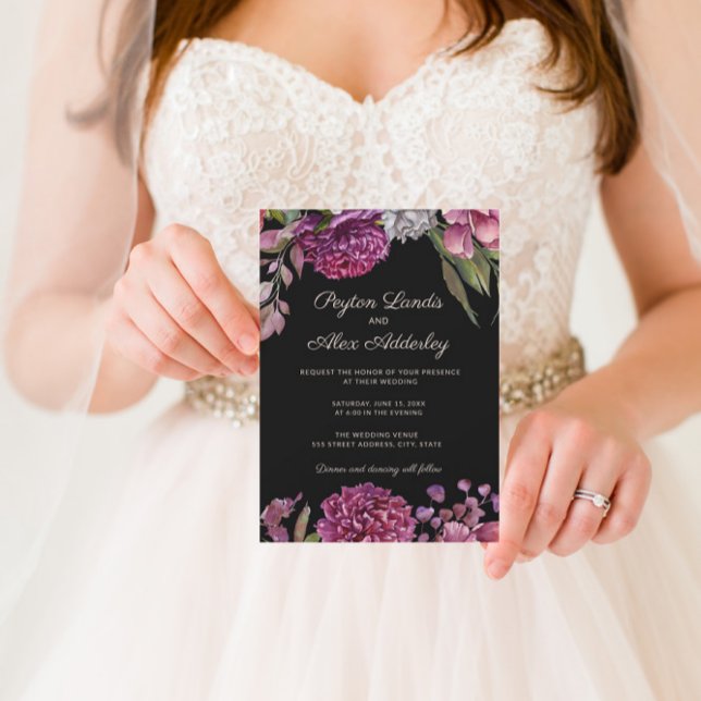 Moody Black Purple Flowers Einladung zur Hochzeit (Von Creator hochgeladen)