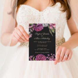 Moody Black Purple Flowers Faire-part de mariage