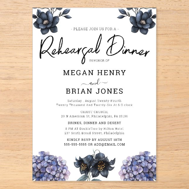 Moody Black Rose Classic Wedding Rehearsal Dinner Acryleinladungen (Vorderseite)