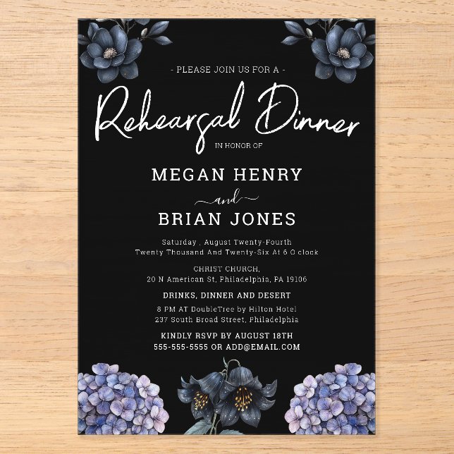 Moody Black Rose Classic Wedding Rehearsal Dinner Acryleinladungen (Vorderseite)