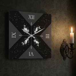 Moody Black Silver Witchy Goth Home Décor Quadratische Wanduhr