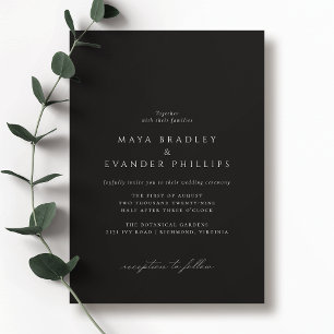 Moody Black Zeitlose klassische Hochzeit Einladung