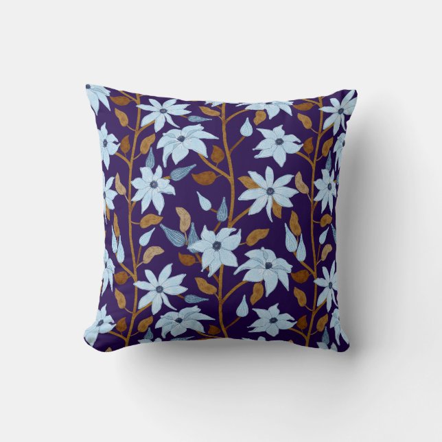 Moody Blue Clematis verfolgt Blumenmuster Kissen (Vorderseite)