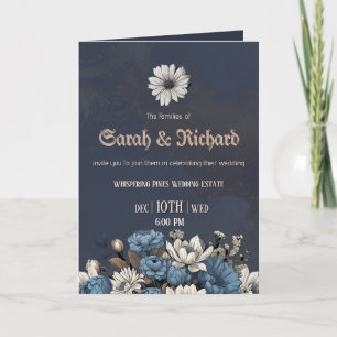 Moody Blue Floral Benutzerdefinierte Foto-Hochzeit Einladung