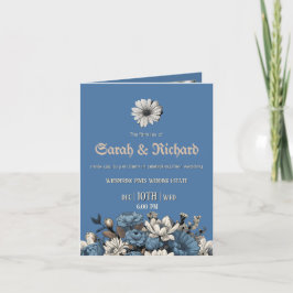 Moody Blue Floral geflochtenes Foto Einladung