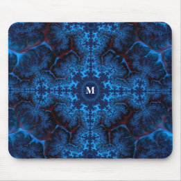 Moody Blue Fraktal Filigree mit Ihrem Monogramm Mousepad