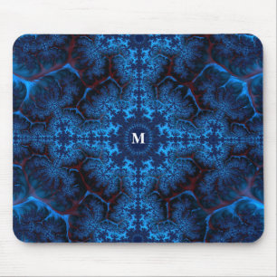 Moody Blue Fraktal Filigree mit Ihrem Monogramm Mousepad