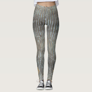 Moody Blue & Gold Streifen Muster Leggings