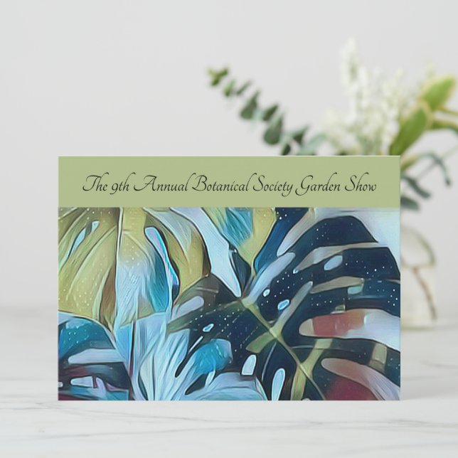 Moody Blue Monstera Botanical Direct Mail Promotio Einladung (Stehend Vorderseite)