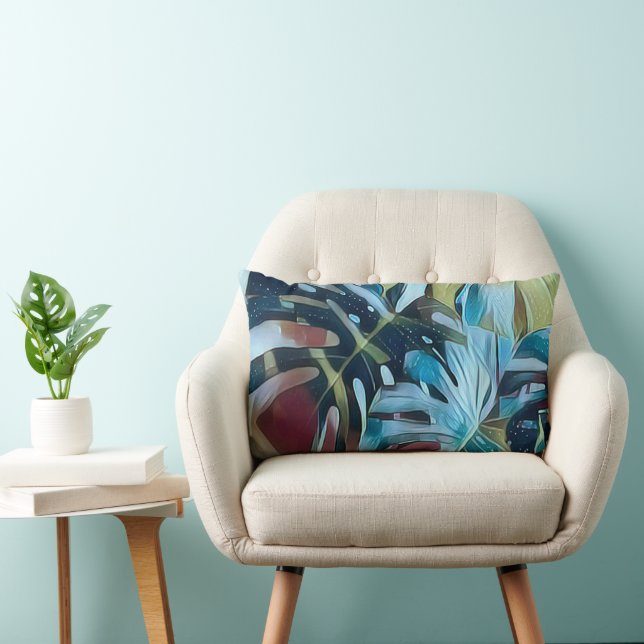 Moody Blue Monstera Verlasse botanisches Thema Lendenkissen (Stuhl )