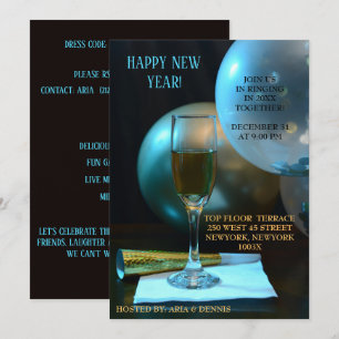 Moody Blue New Year Champagne Flute Einladung