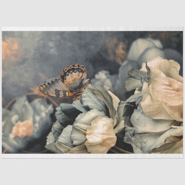 Moody Blue, Oversiblat Butterfly & Peony Seidenpapier (Vorderseite)