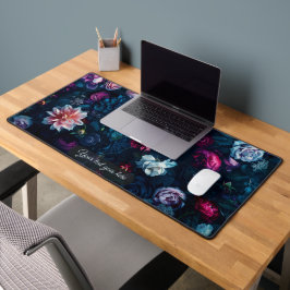 Moody Blue Rose Floral Dark Teal Personalisiert Schreibtischunterlage