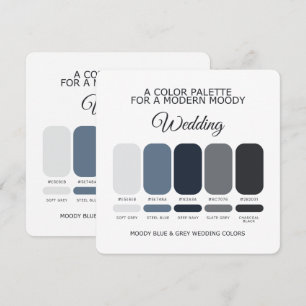 Moody Blue und Grey Hochzeit Farbpalette Karte