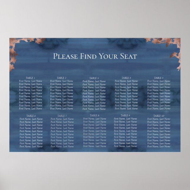 Moody Blue Wedding Seating Chart Poster (Vorne)