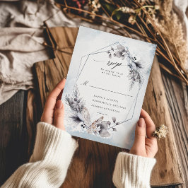 Moody Blue Winter Watercolor Floral RSVP Card