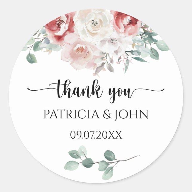 Moody Blush Rose Floral Wedding Thank You Runder Aufkleber (Vorderseite)