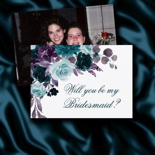 Moody Boho   Aquamarin Dark Floral Foto Bridal Gef Einladung