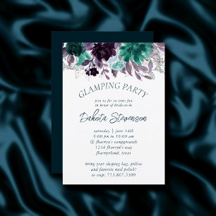 Moody Boho Aquamarin Dark Floral Garland Glampin Einladung