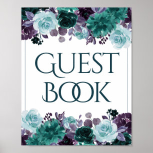 Moody Boho   Aquamarin Türkis Floral Gästebuchunte Poster