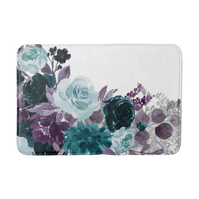 Moody Boho | Aquamarin türkisfarbener Dunkelblüten Badematte (Vorderseite)