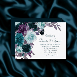 Moody Boho Aquamarin türkisfarbenes Lila Blumens Einladung