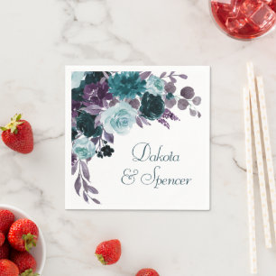 Moody Boho Aquamarin türkisfarbenes Lila Blumens Serviette