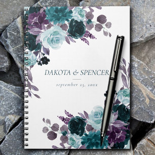 Moody Boho Aquamarine und Lila Rose Blumenbenutz Notizblock