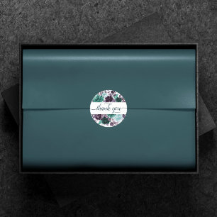 Moody Boho   Aquamarine und Lila Rose Blumendanke Runder Aufkleber