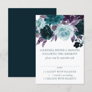 Moody Boho Aquamarine und Lila Rose Eggplant RSVP Karte