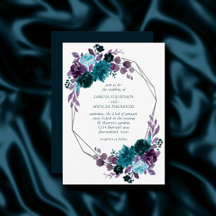 Moody Boho Aquamarine und türkisfarbene Hochzeit Einladung