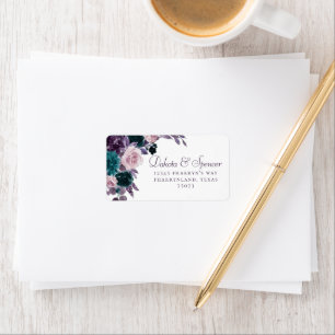 Moody Boho Aubergine Violett und Teal Rose Adres Adressaufkleber