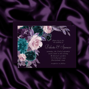 Moody Boho Dark Eggplant Lila und Aquamarin Bouq Einladung