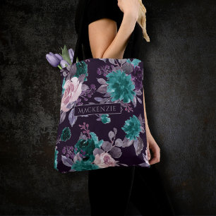Moody Boho Dark Eggplant Lila und Aquamarin kund Tasche