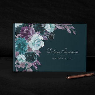 Moody Boho Deep Aquamarin und Eggplant Lila Bouq Gästebuch