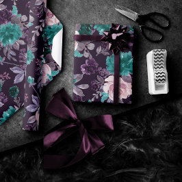 Moody Boho | Dunkle Eggplant Lila und Aquamarines Geschenkpapier